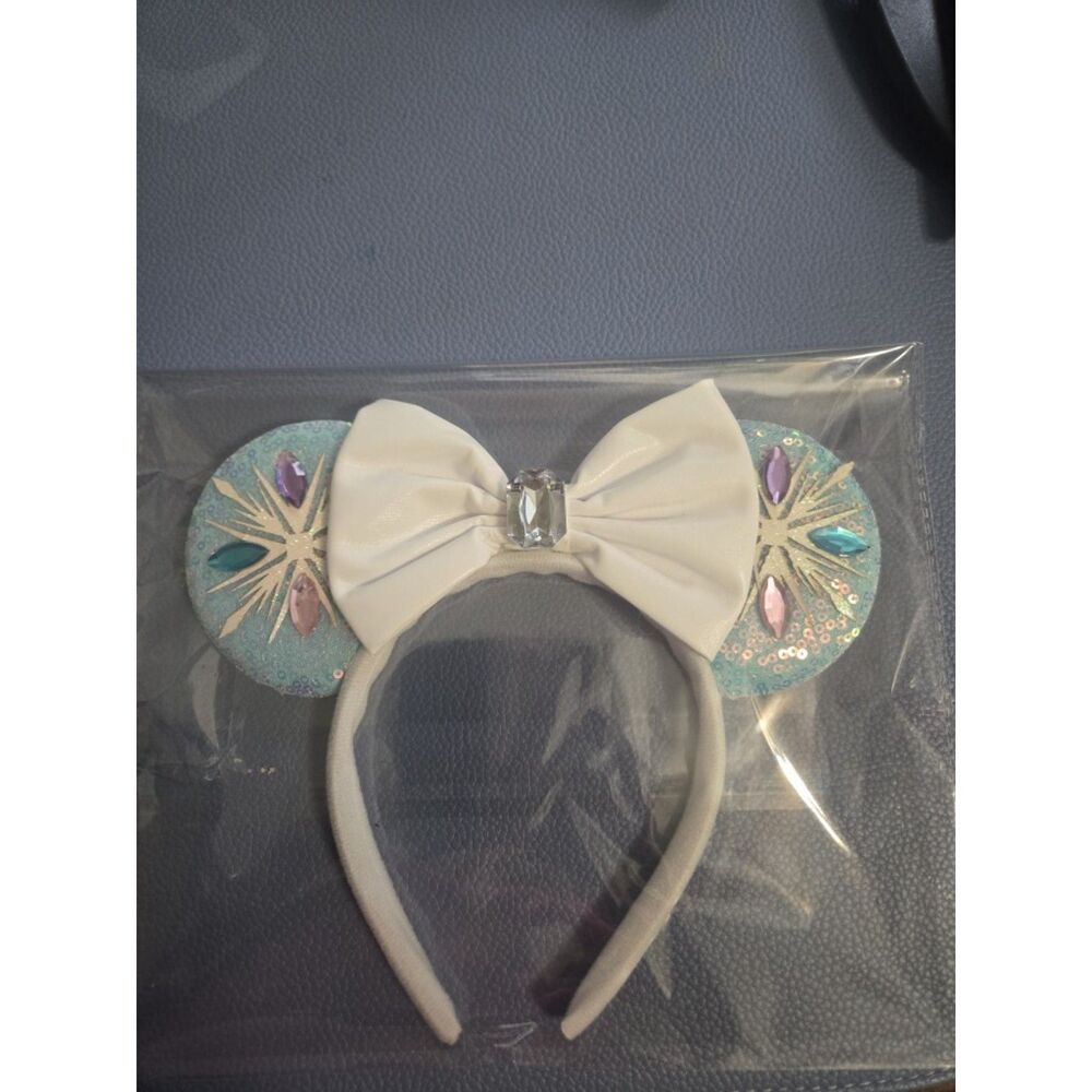 NWT Disney Elsa Inspired Mouse Ears Headband + Pink Ear Holder Combo